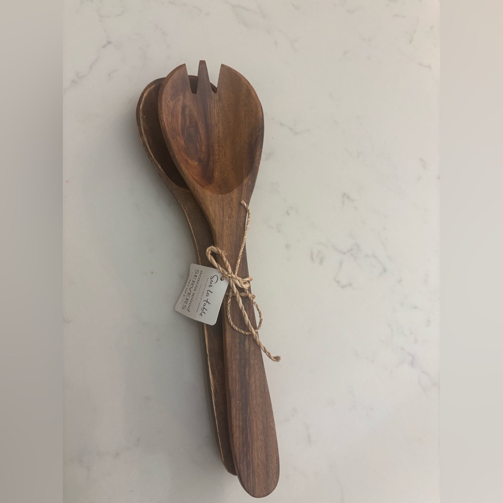 NWT Sur La Table Acacia Wood Salad Servers.